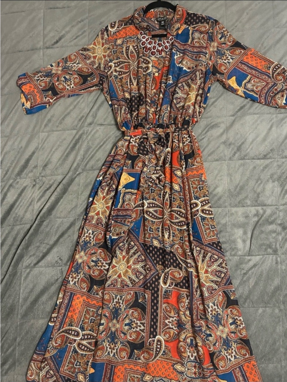 Paisley Print Maxi Dress in Multi-Color and necklace by